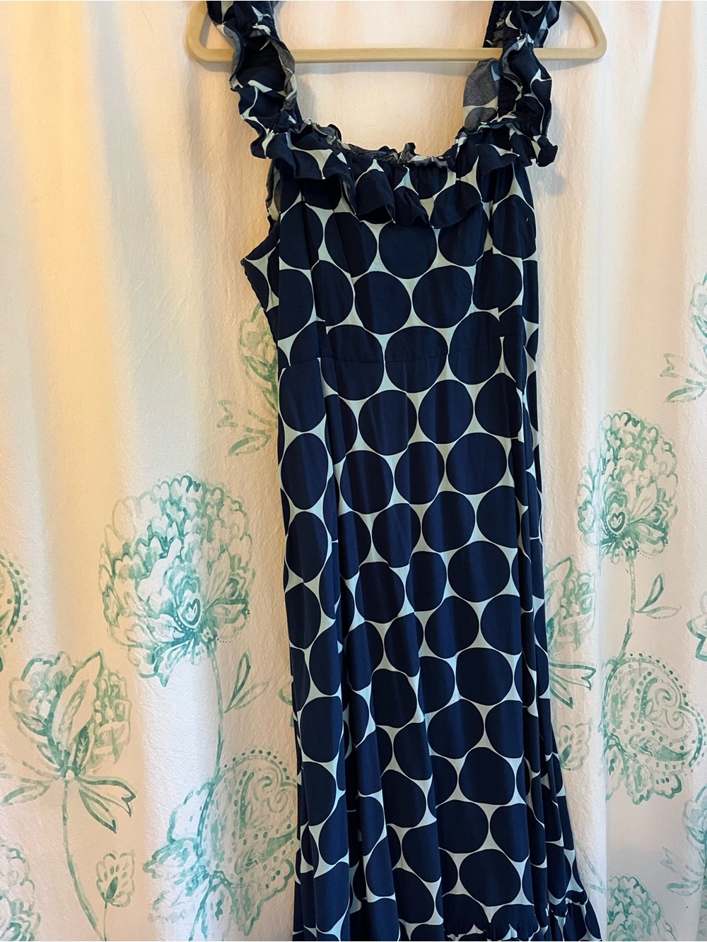 kate spade Navy and White Polka Dot Ruffle Midi Dress